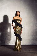Alma Metallic Strapless Ruffle Maxi Dress