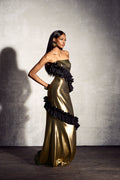 Alma Metallic Strapless Ruffle Maxi Dress