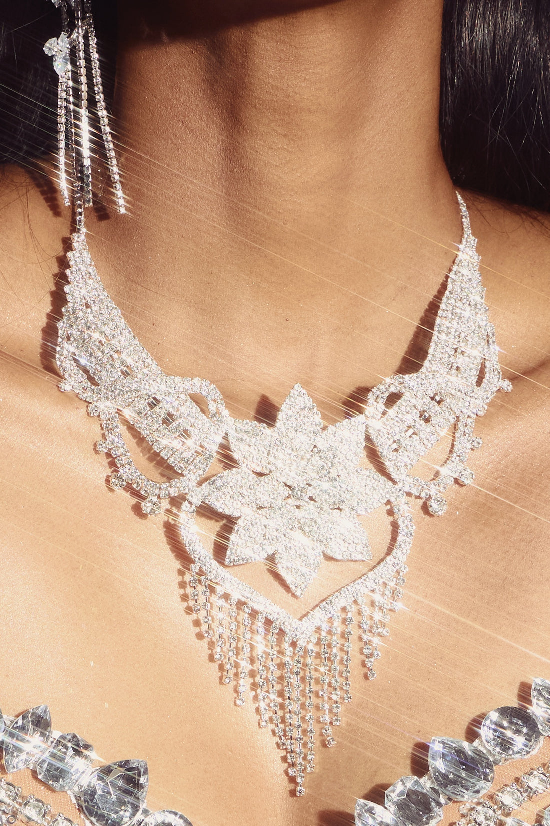 Rhinestone Floral Bib Necklace