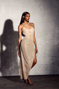 Odelia Sequin Embroidery Strapless Maxi Dress