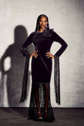 Jennifer Long Sleeve Tassel Velvet Maxi Dress