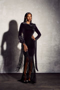 Jennifer Long Sleeve Tassel Velvet Maxi Dress