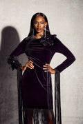 Jennifer Long Sleeve Tassel Velvet Maxi Dress