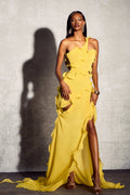 Gloria One Shoulder Ruffle Maxi Chiffon Dress