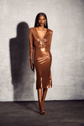 Kimberley V-Neck Metallic Midi Dress