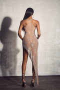Paula Asymmetric Rhinestone Maxi Dress
