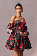 Elizabeth Rose Print Off Shoulder Corset Mini Dress