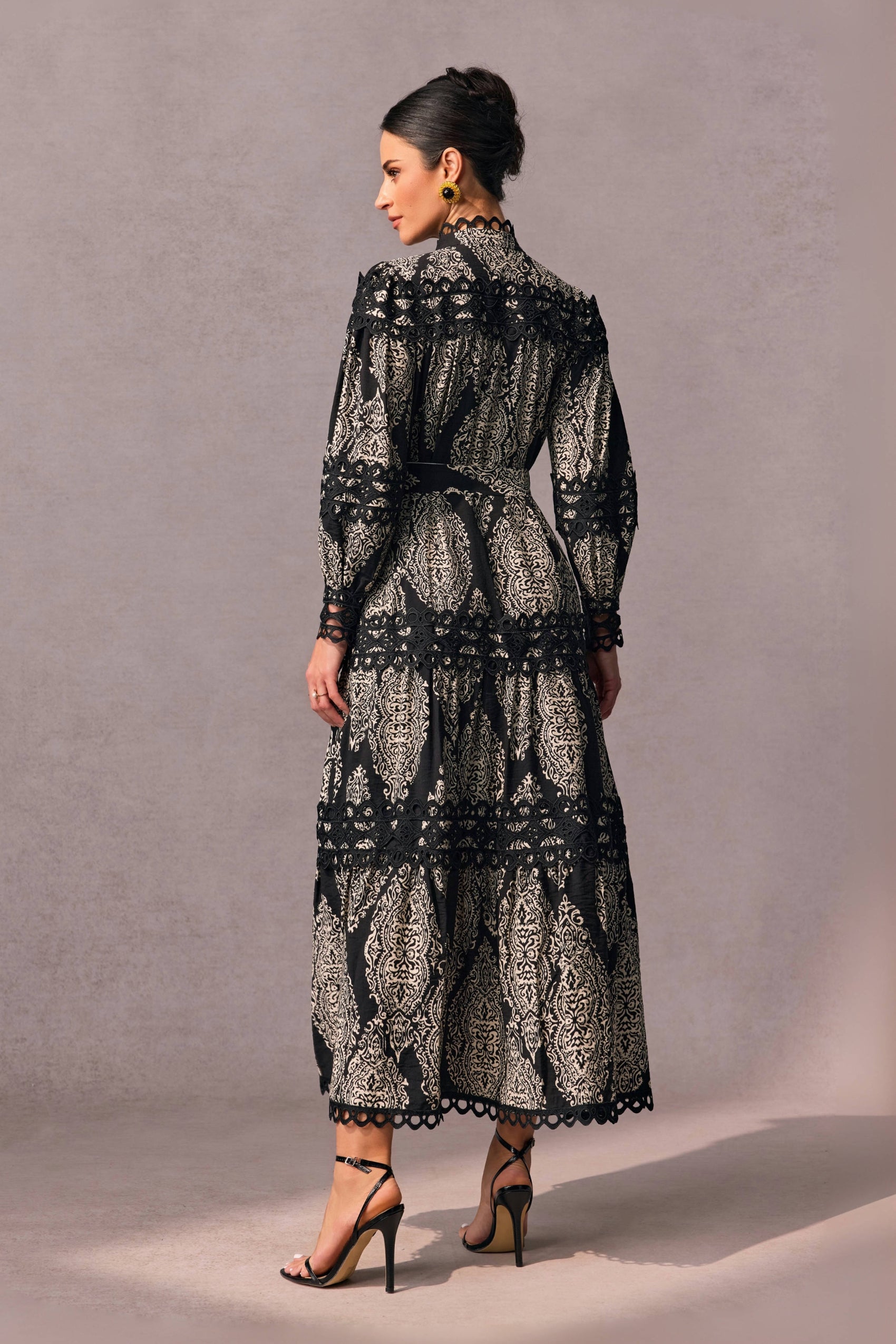 Ophelia Printed Lace Trim Maxi Dress