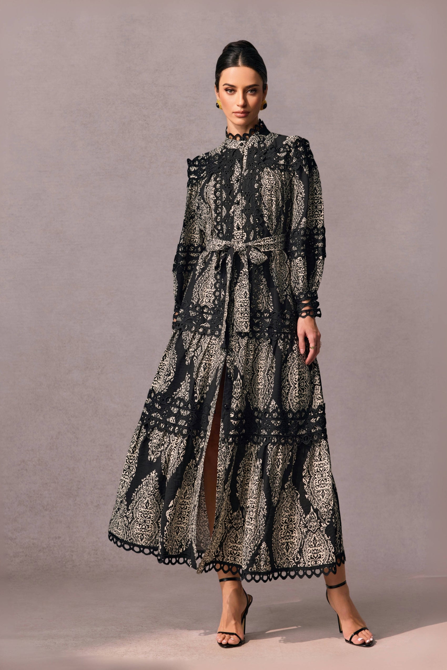Ophelia Printed Lace Trim Maxi Dress
