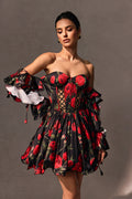 Elizabeth Rose Print Off Shoulder Corset Mini Dress