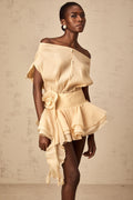 Marina Off Shoulder Floral Applique Dress & Shorts Set