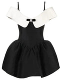 Antonia Off Shoulder Diamante Bow Mini Dress