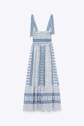 Helga Printed Shirred Strap Midi Dress