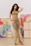 Simona Metallic See-Through Maxi Dress