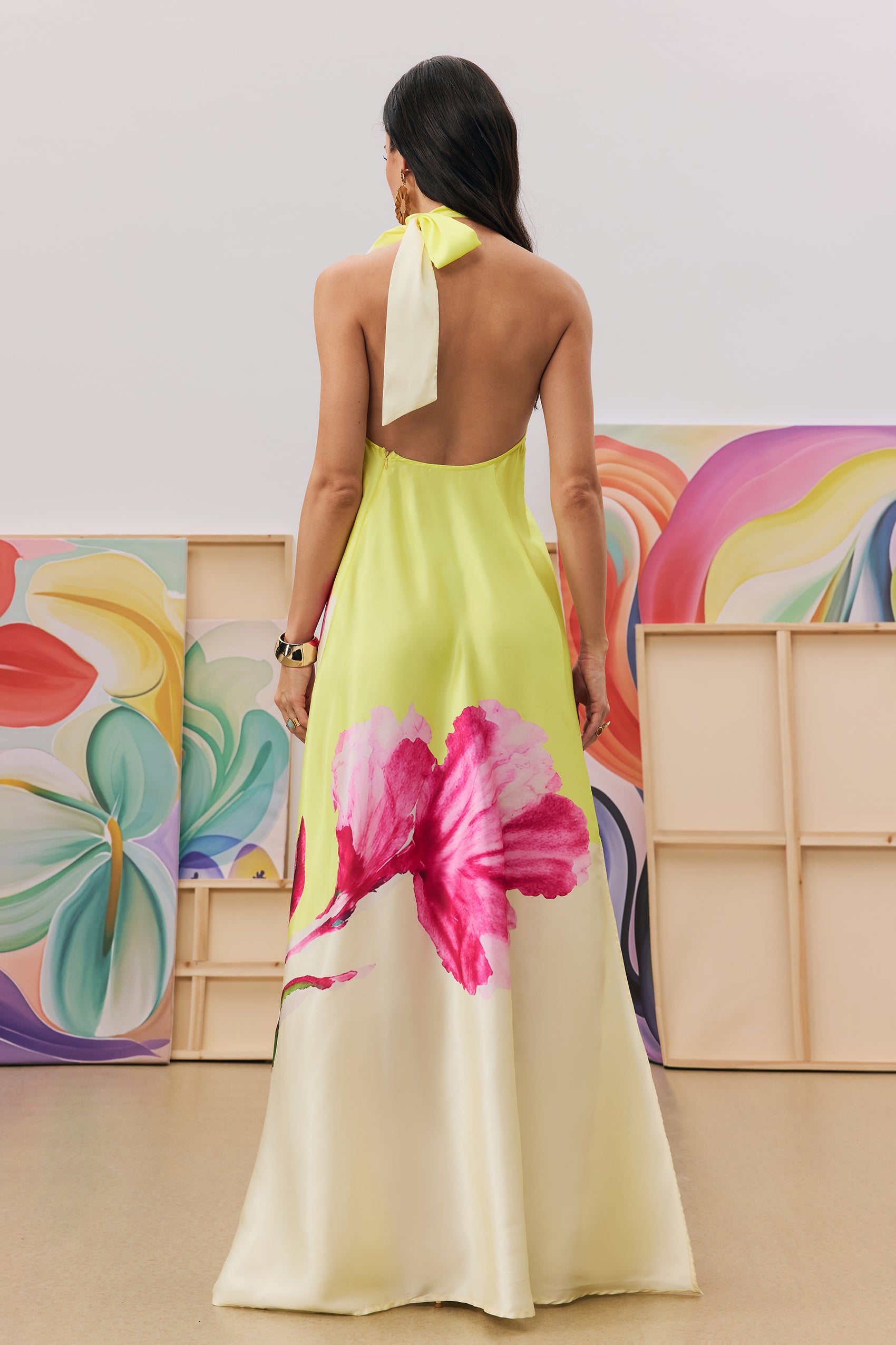 Ada Floral Print Halter Neck Maxi Dress