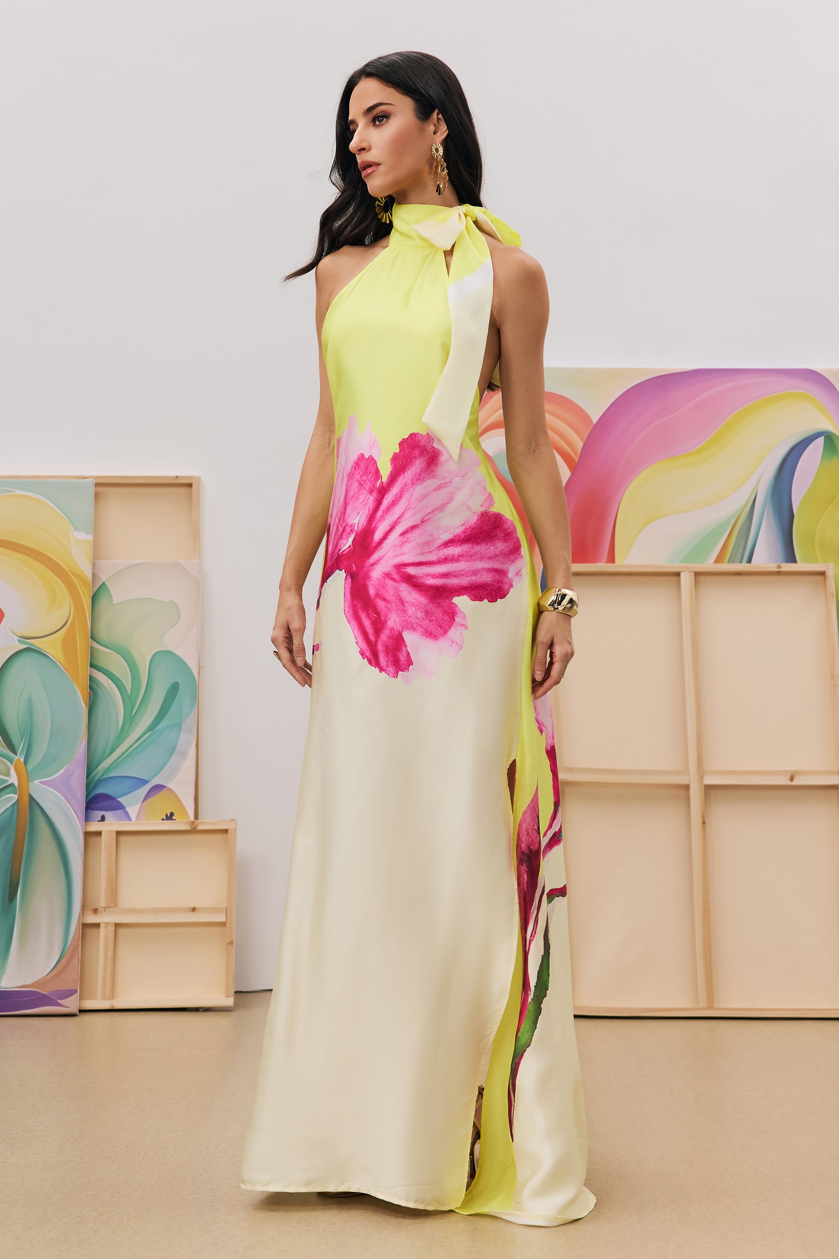 Ada Floral Print Halter Neck Maxi Dress