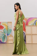 Paula Backless Ruffle Detail Satin Maxi Dress