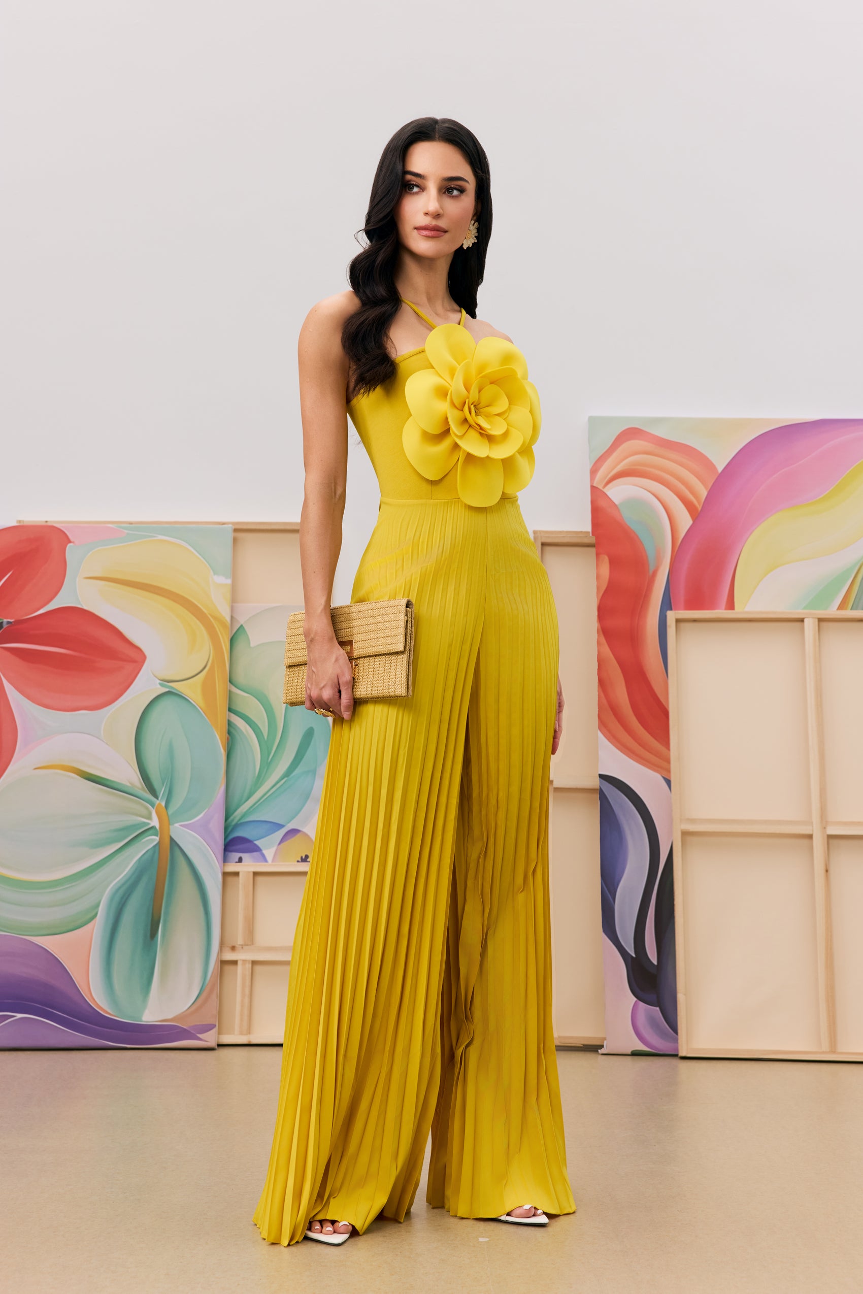 Jessica Flower Applique Pleated Jumpsuit