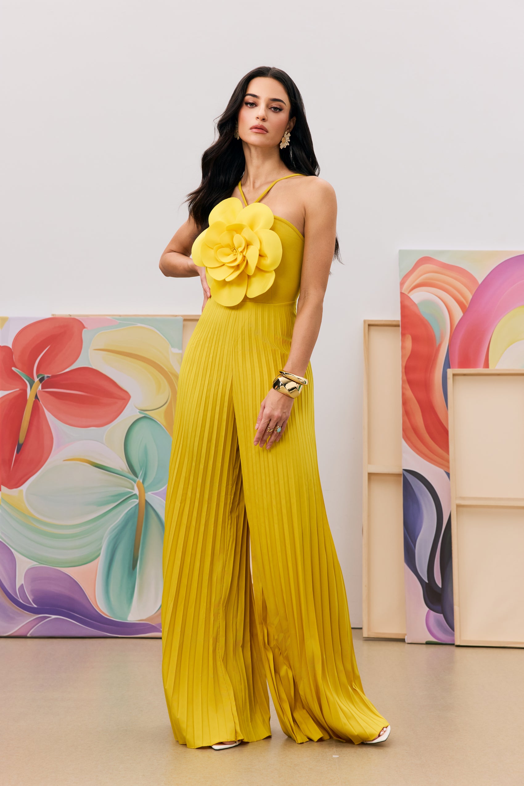 Jessica Flower Applique Pleated Jumpsuit