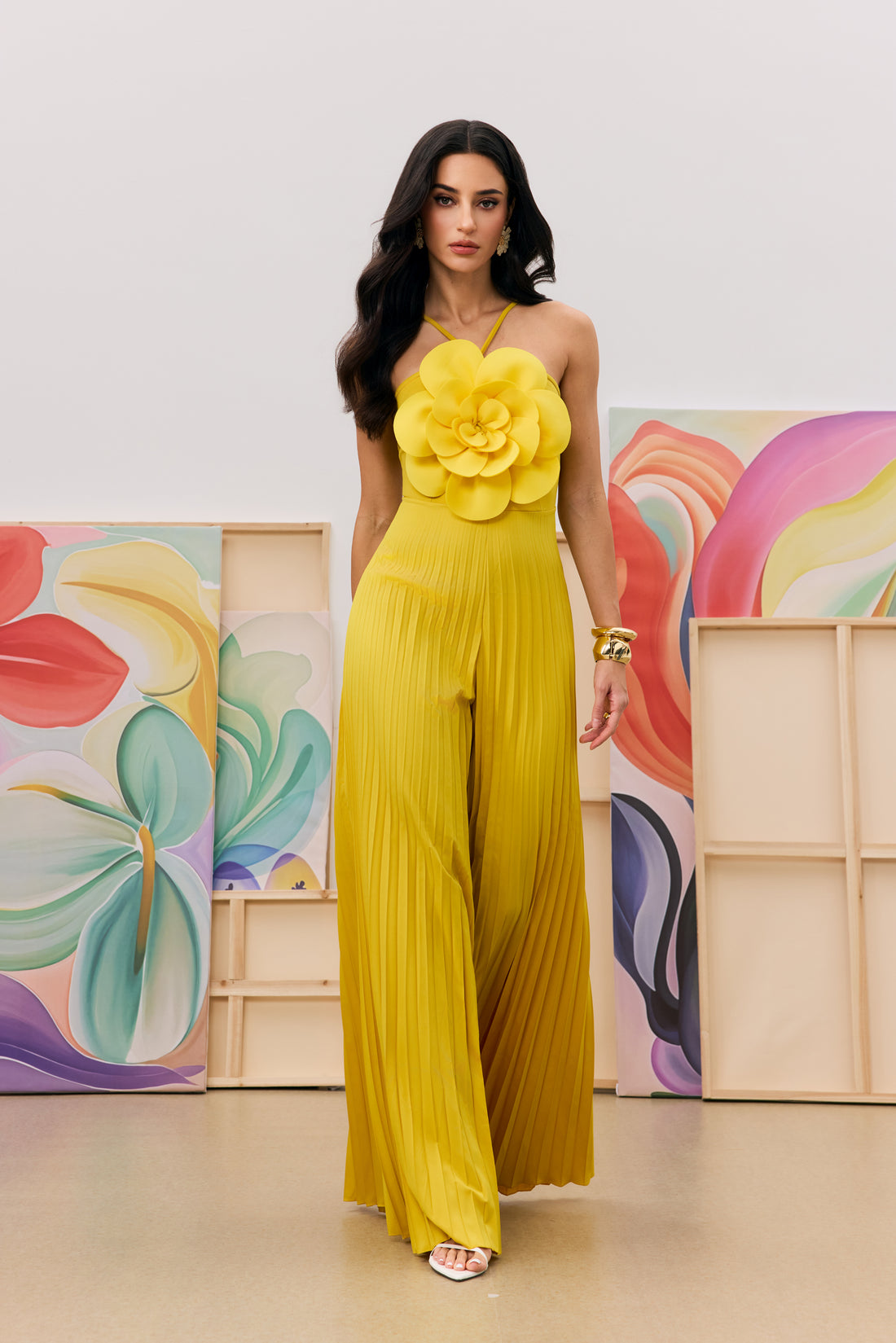 Jessica Flower Applique Pleated Jumpsuit