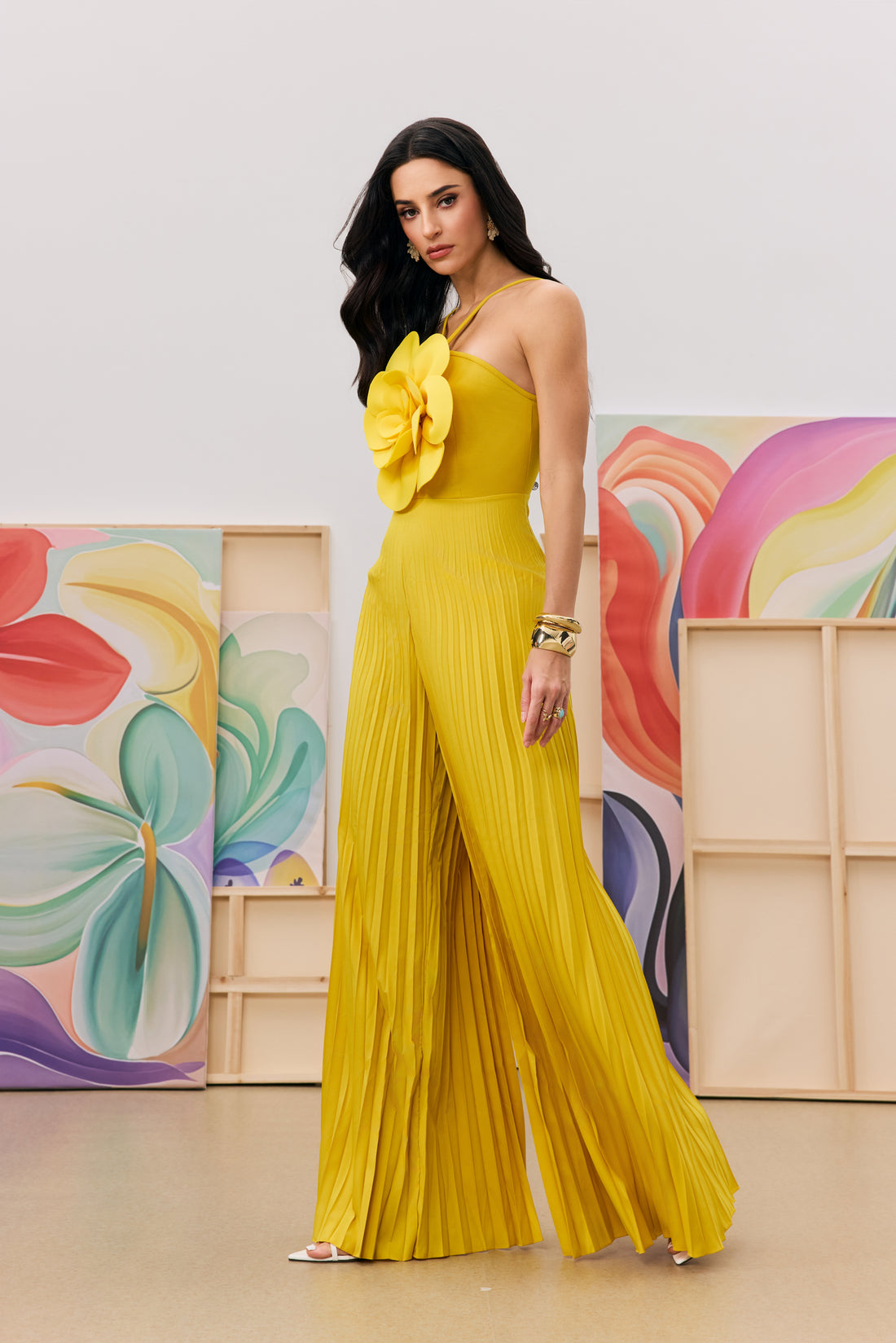 Jessica Flower Applique Pleated Jumpsuit