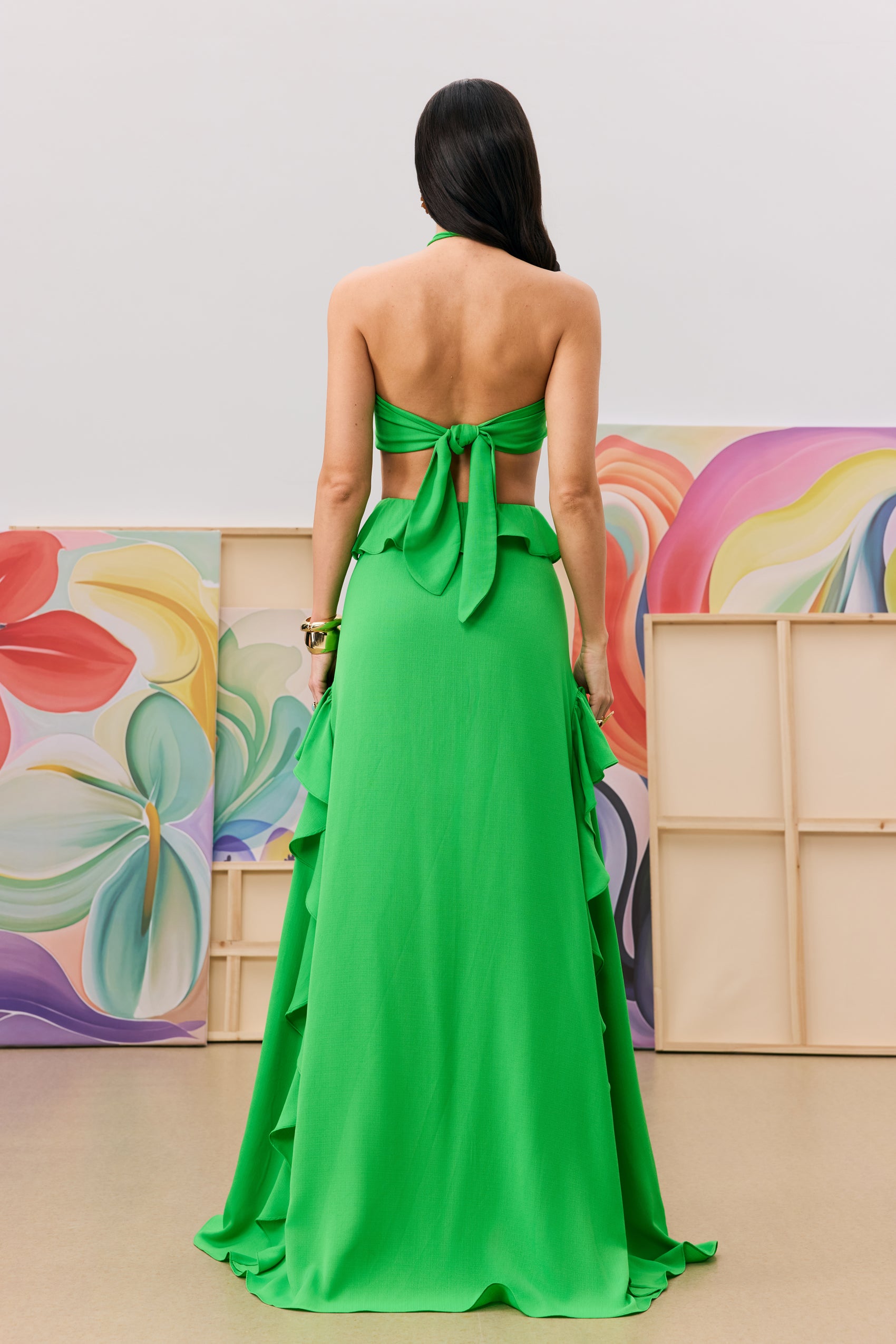 Mona Ruffled Cutout Halter Maxi Dress