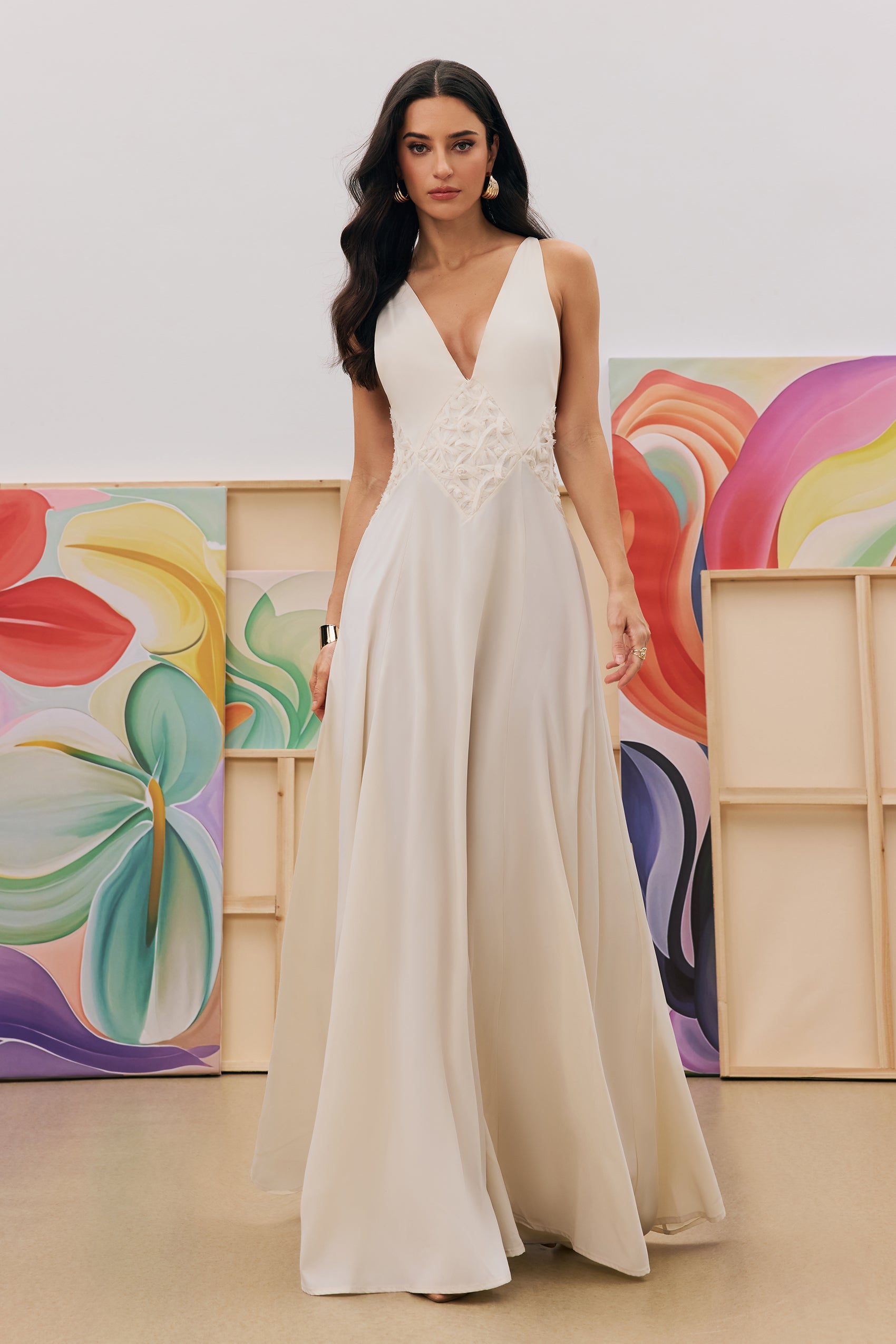 Cecilia Plunge Neck Chiffon Maxi Dress
