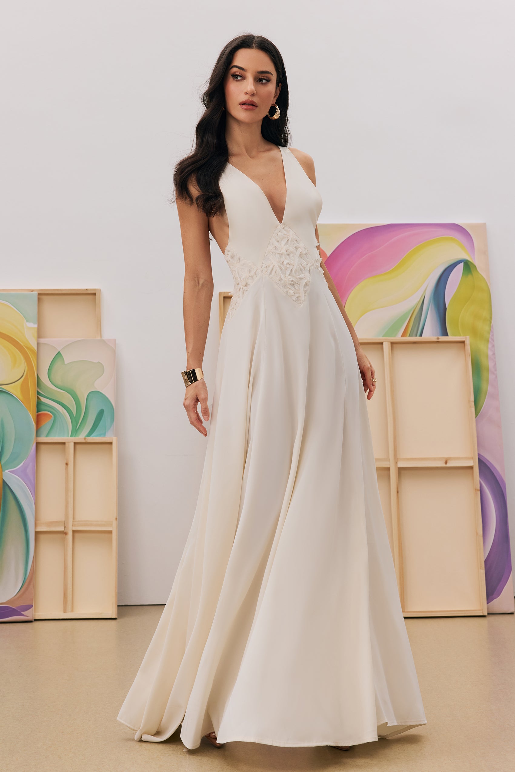 Cecilia Plunge Neck Chiffon Maxi Dress