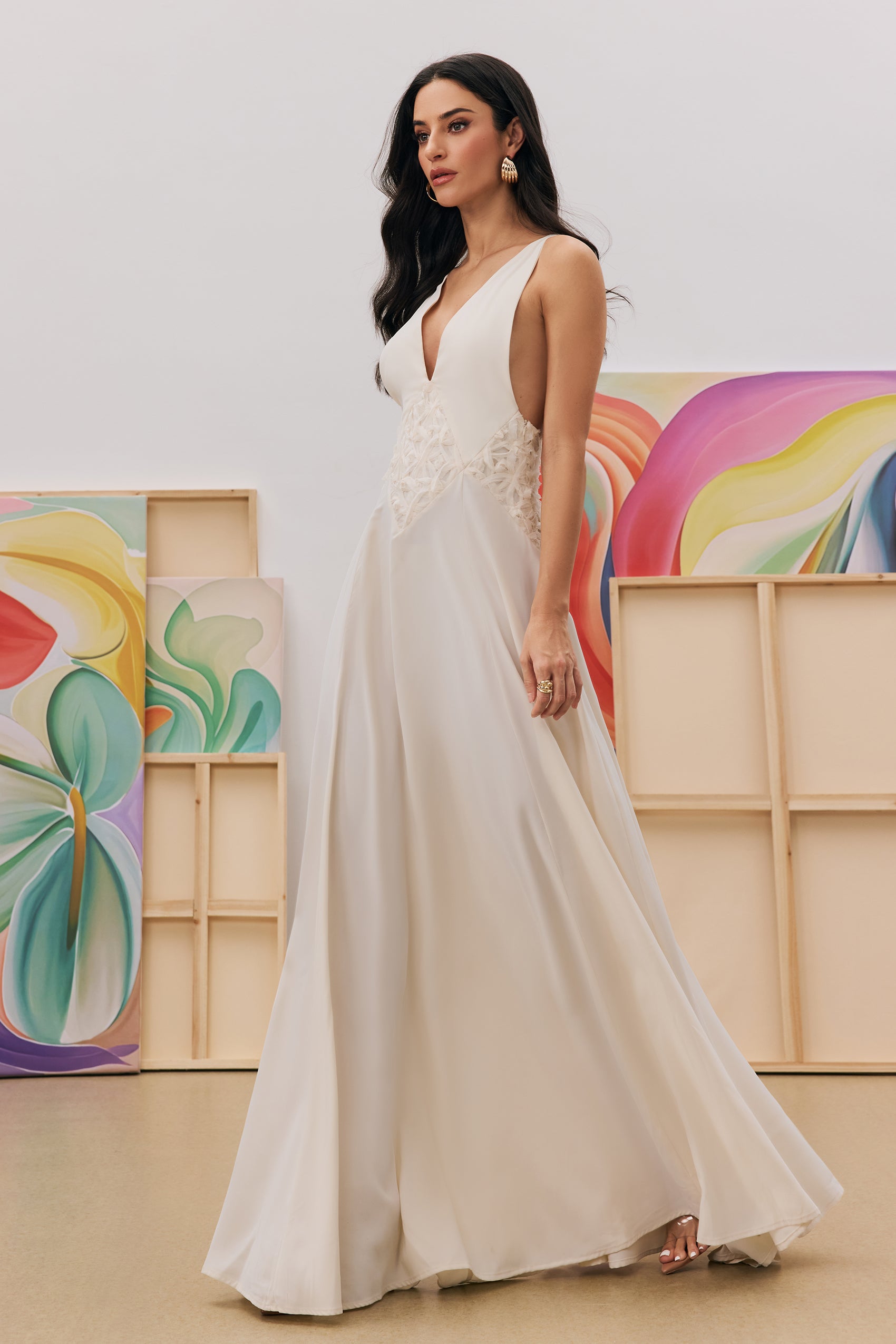 Cecilia Plunge Neck Chiffon Maxi Dress