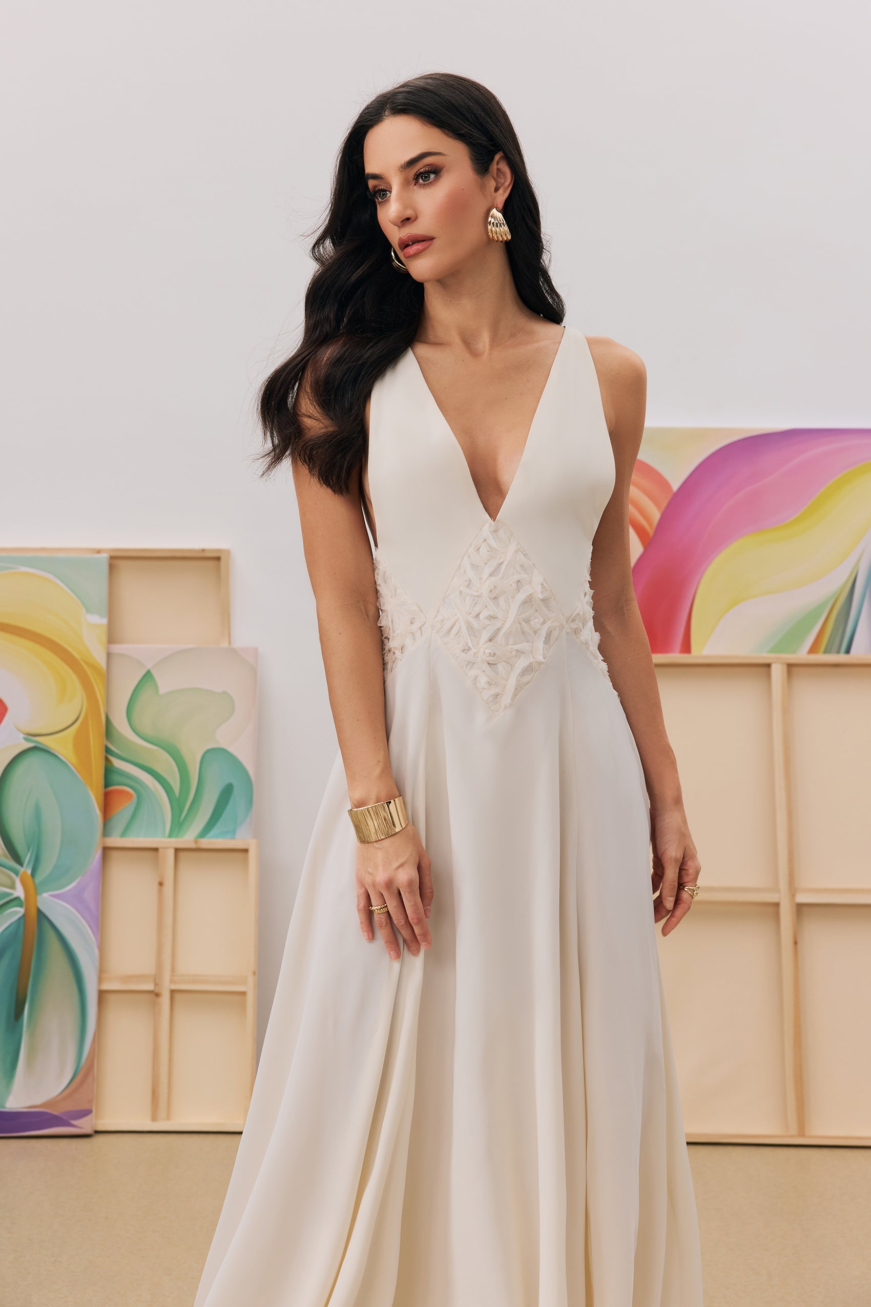 Cecilia Plunge Neck Chiffon Maxi Dress