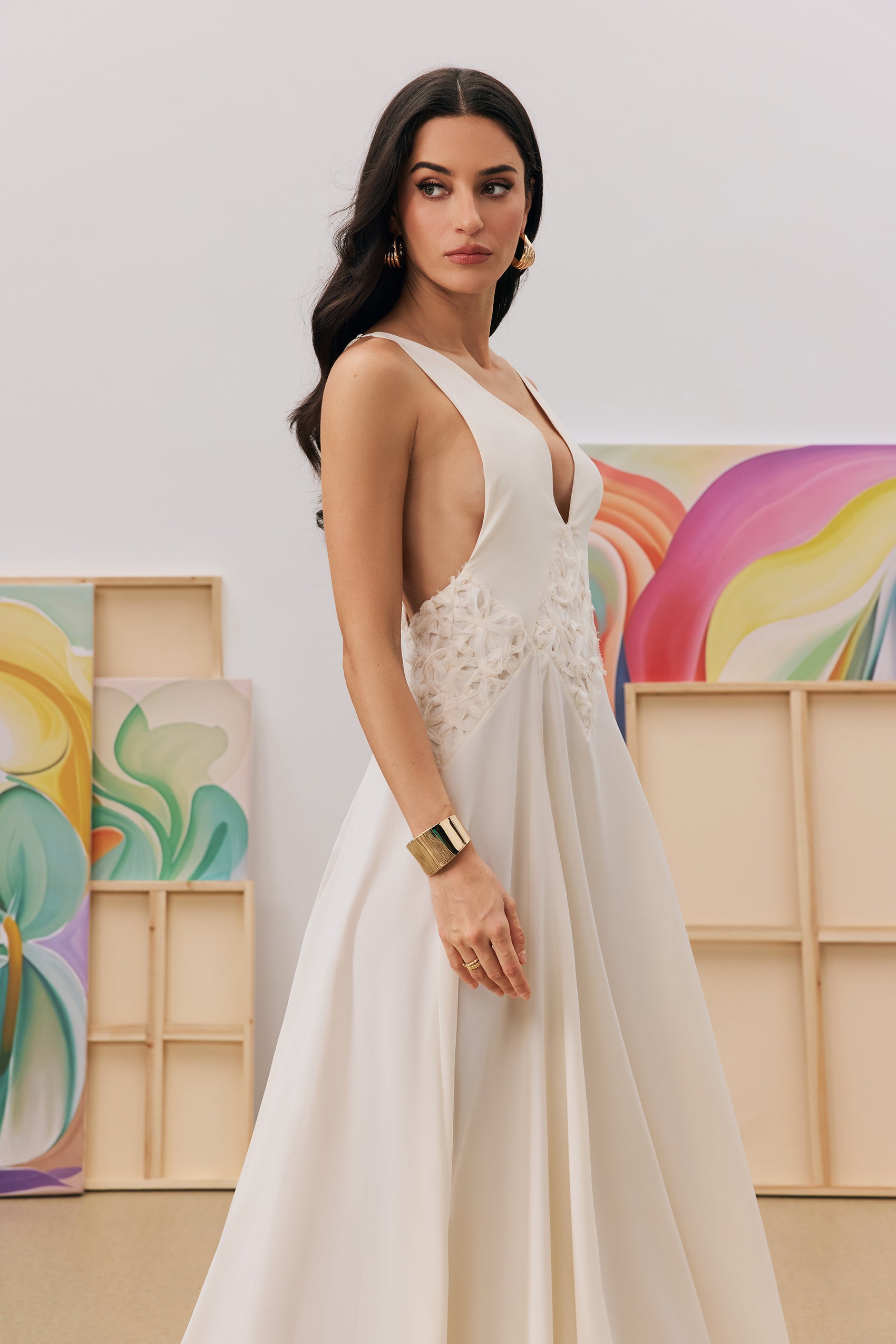 Cecilia Plunge Neck Chiffon Maxi Dress