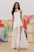 Florence Asymmetrical Chiffon Maxi Dress with Scarf
