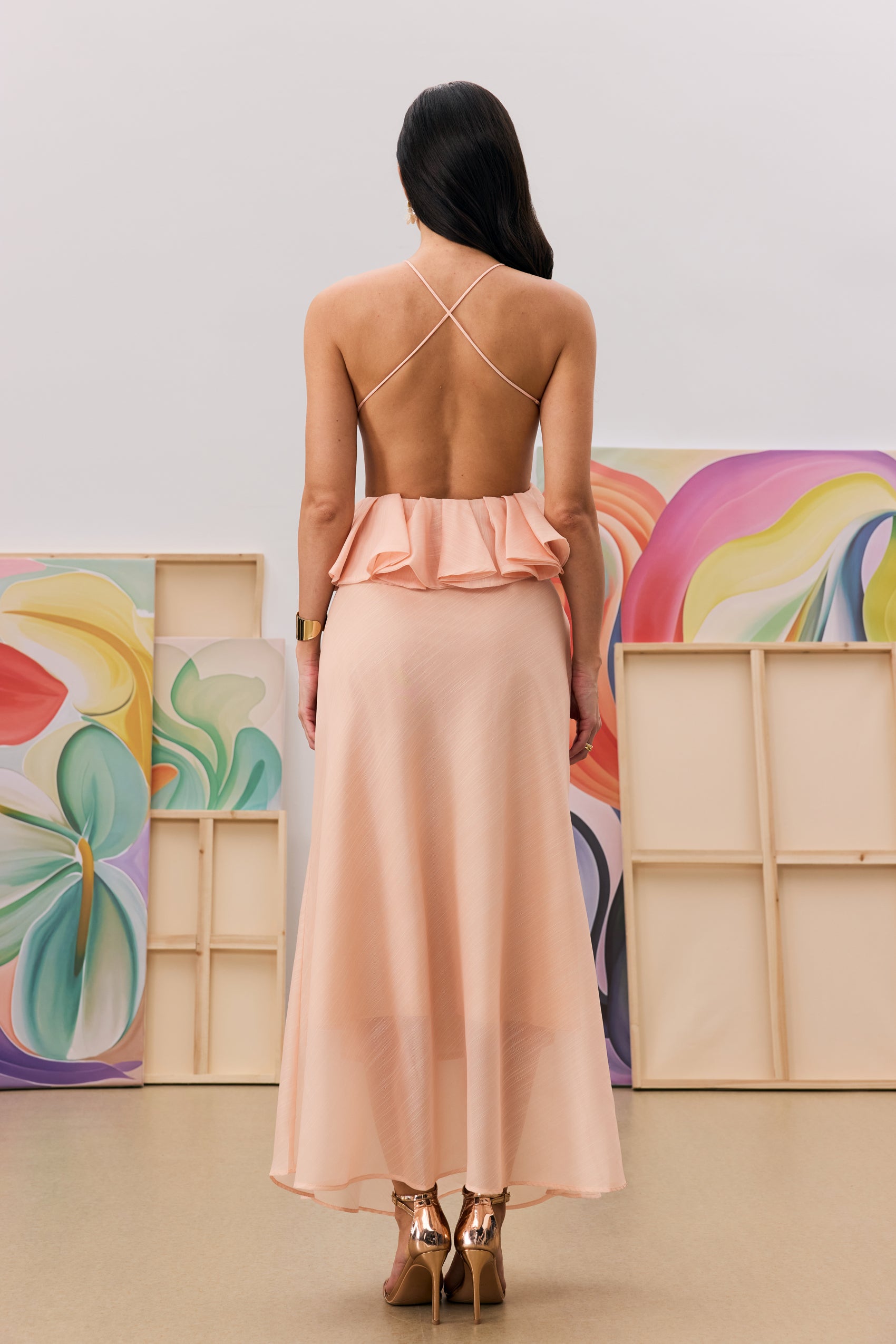 Letitia Halter Neck Ruffle Maxi Dress