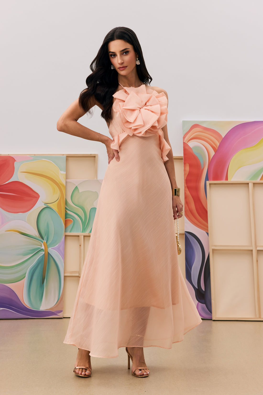 Letitia Halter Neck Ruffle Maxi Dress