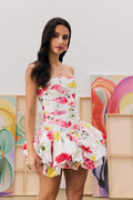 Adela Floral Print Bubble Hem Mini Dress