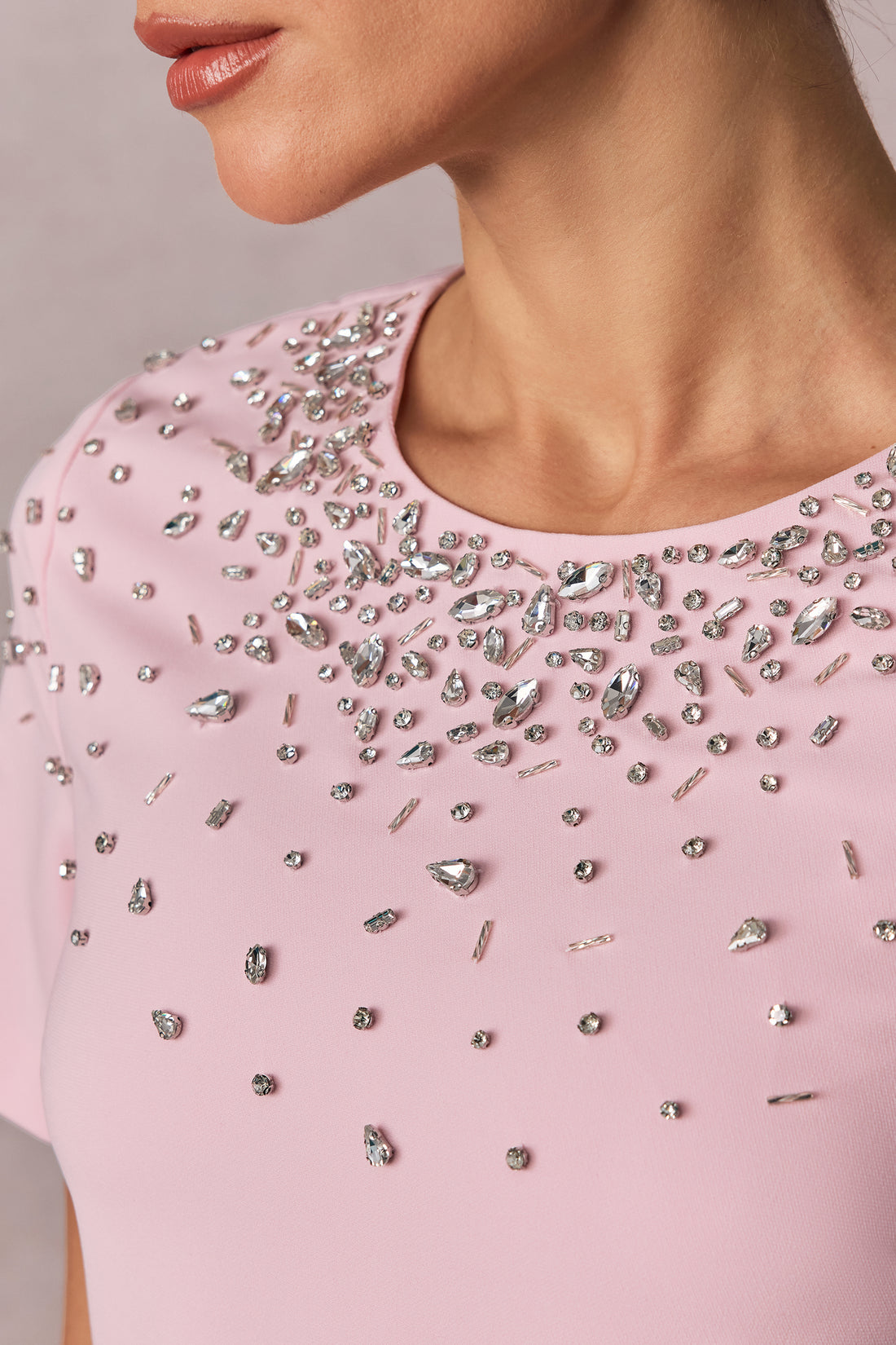 Regina Crystal Embellished Short Sleeve Mini Dress