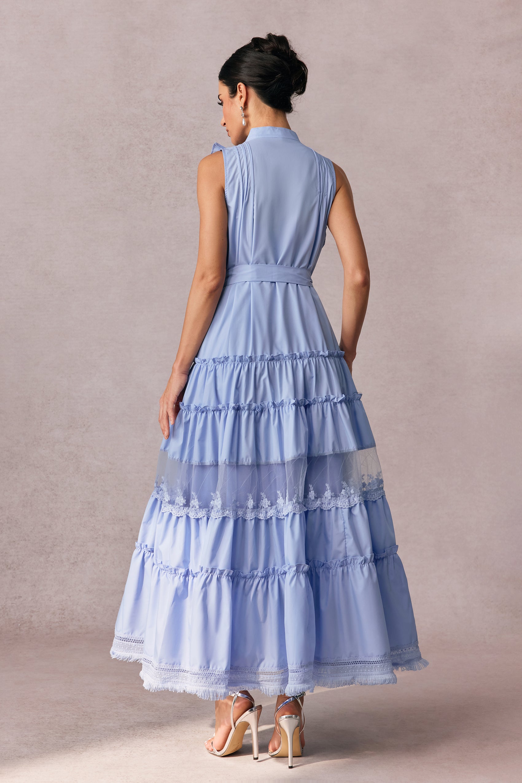 Eileen Sleeveless Ruffle Trim Maxi Dress