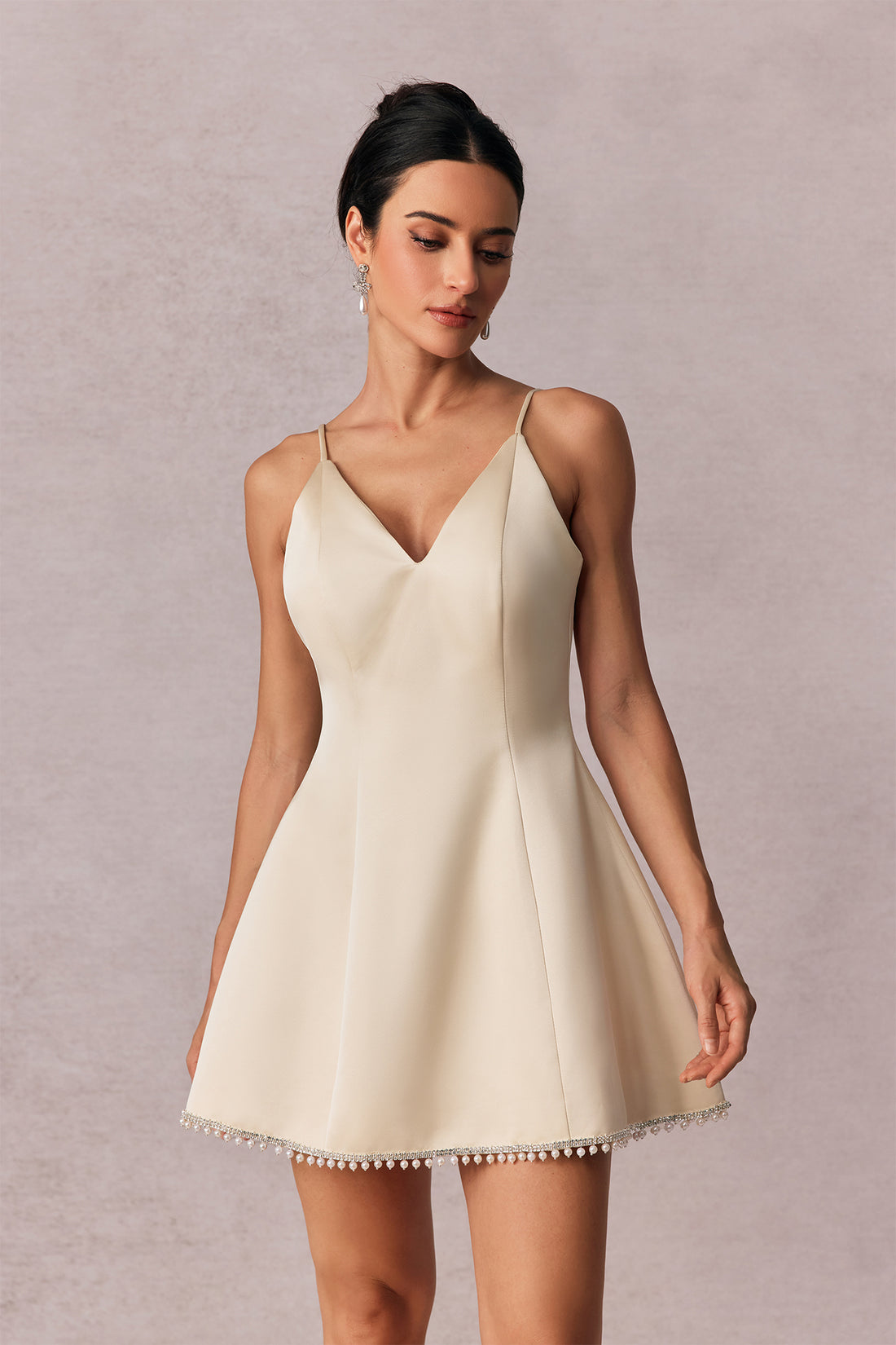 Alexia Spaghetti Strap Pearl Trim Mini Dress