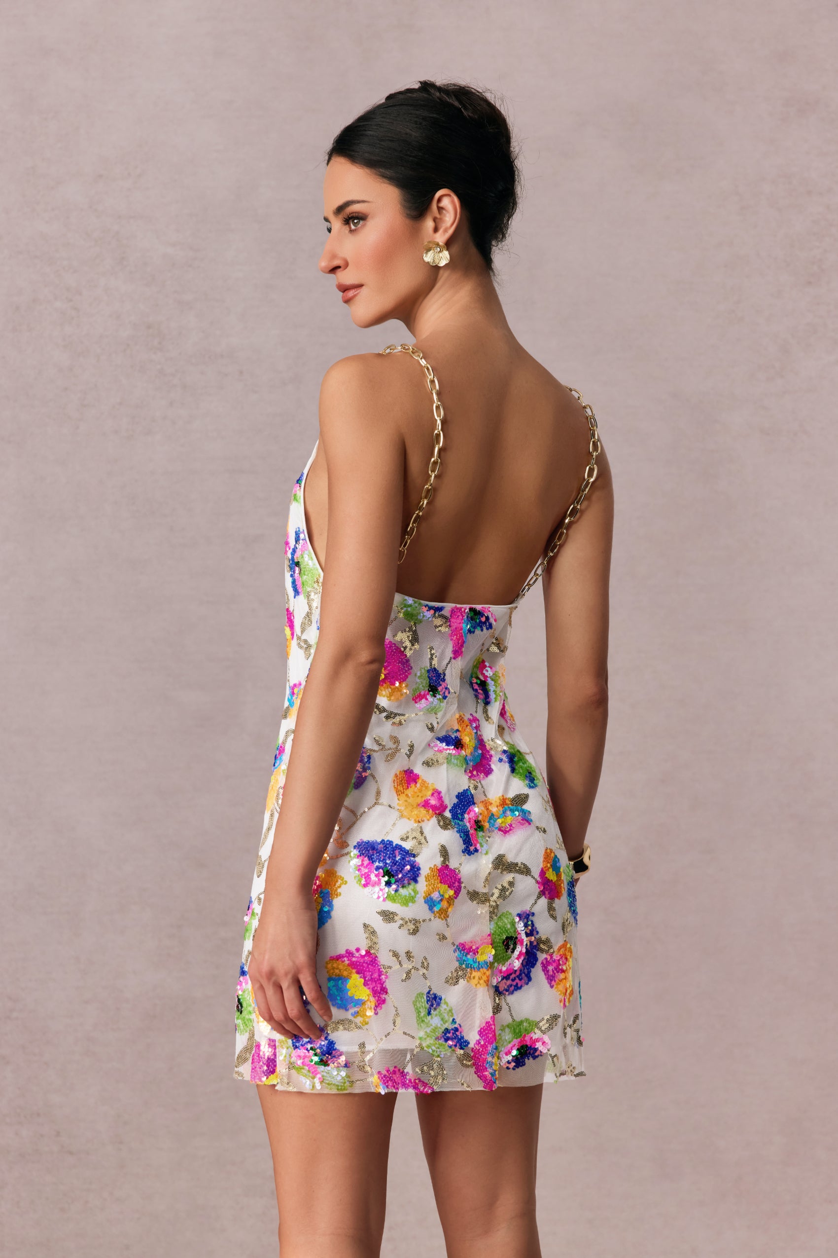 Fanny Embroidered Sequins Backless Mini Dress