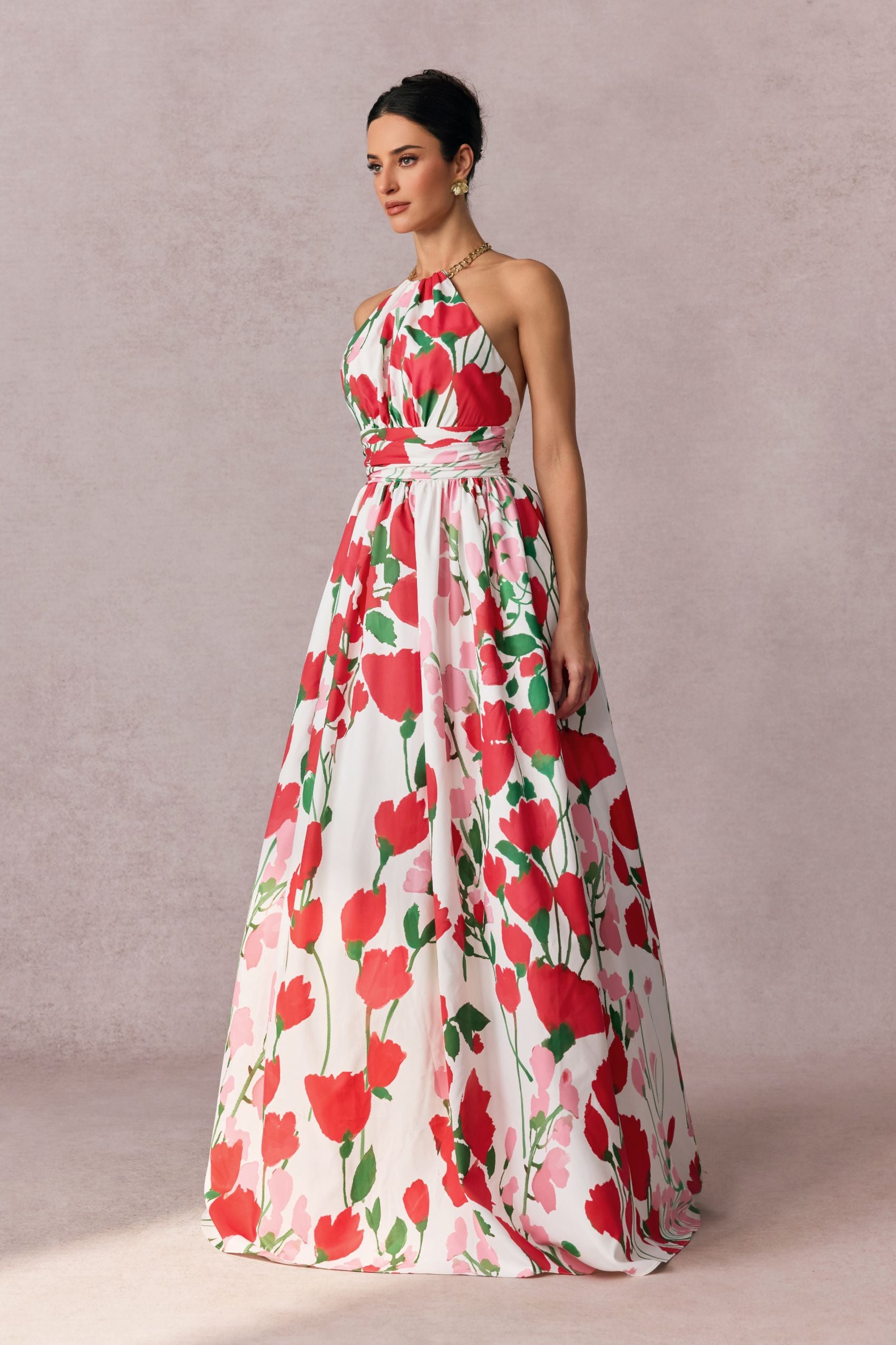 Julia Floral Print Halter Neck Maxi Dress