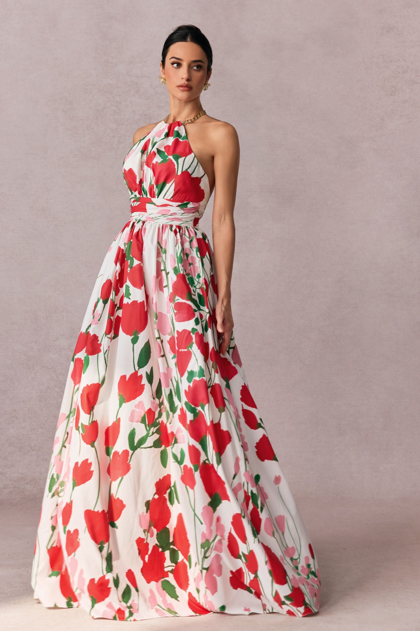 Julia Floral Print Halter Neck Maxi Dress