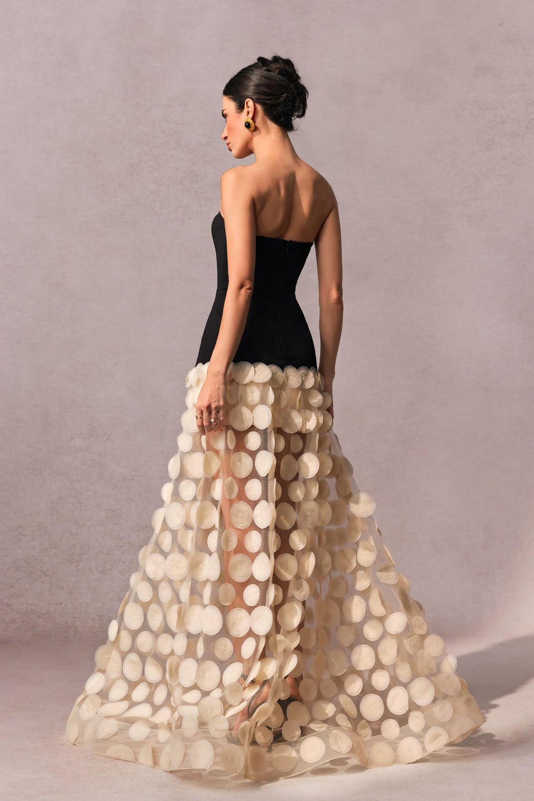 Irene Strapless Sheer Tulle Maxi Dress