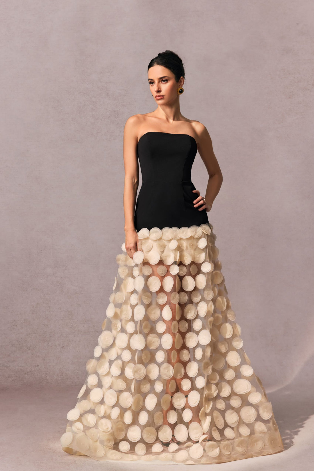 Irene Strapless Sheer Tulle Maxi Dress
