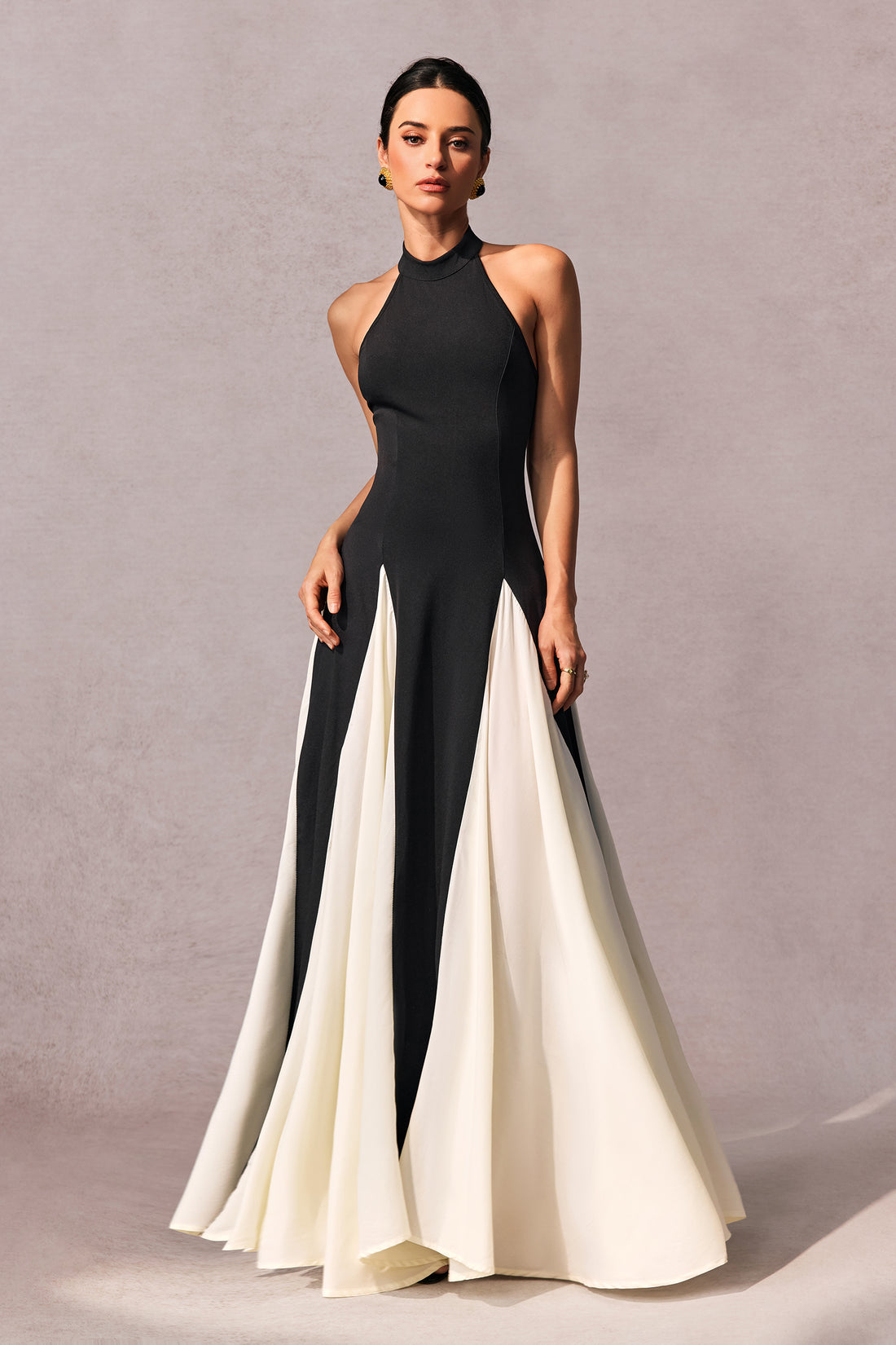 Anna Halter Neck Contrast Panel Maxi Dress