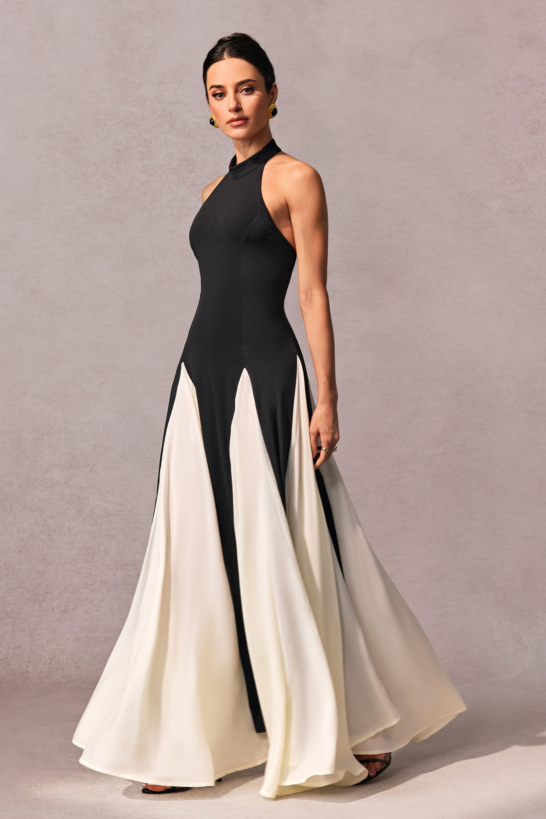 Anna Halter Neck Contrast Panel Maxi Dress