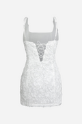 Doris Floral Applique Lace-up Mini Dress