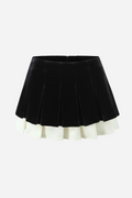 Colorblock Velvet Pleated Mini Skort