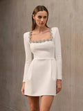 Alexia Square Collar Rhinestone Trim Mini Dress