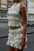Gabrielle Halter Neck Ruched Crop Top & Skirt Set