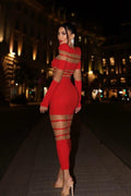 Kelly Long Sleeve Sheer Spliced Midi Dress